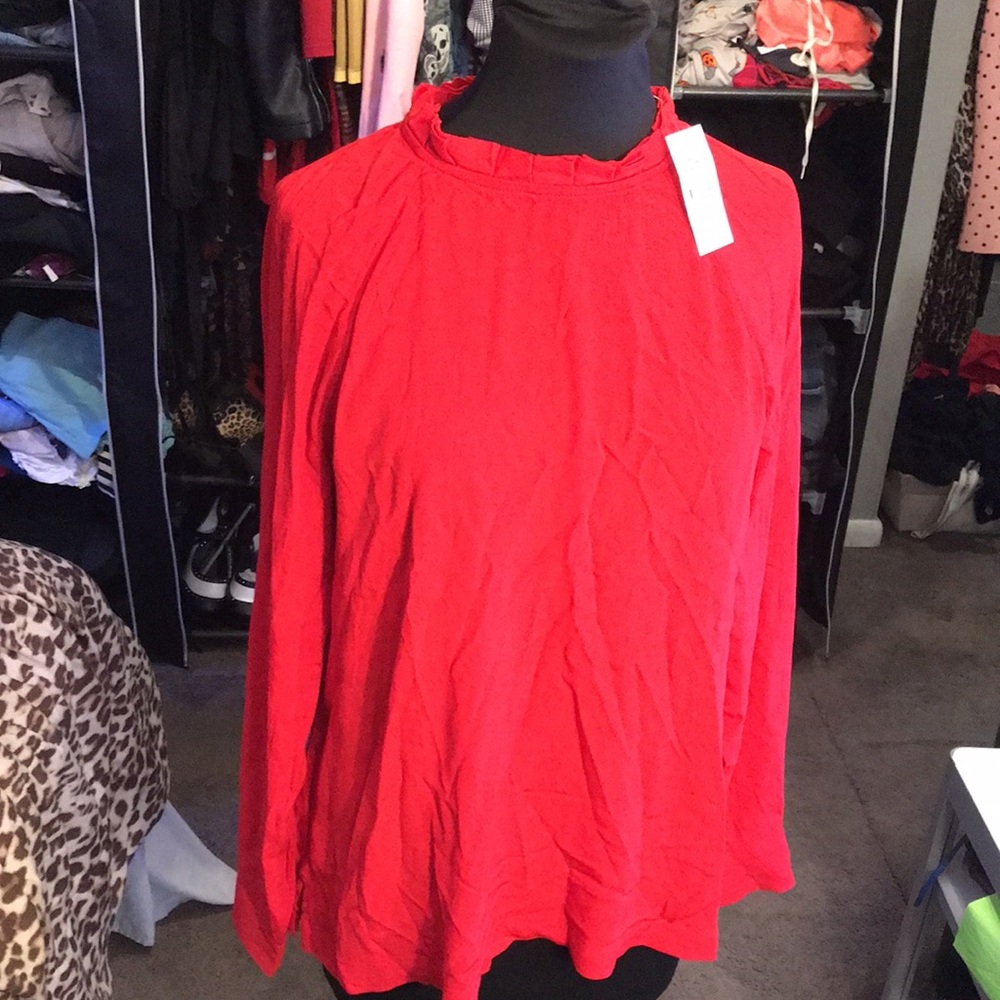 Loft red ruffle collar blouse